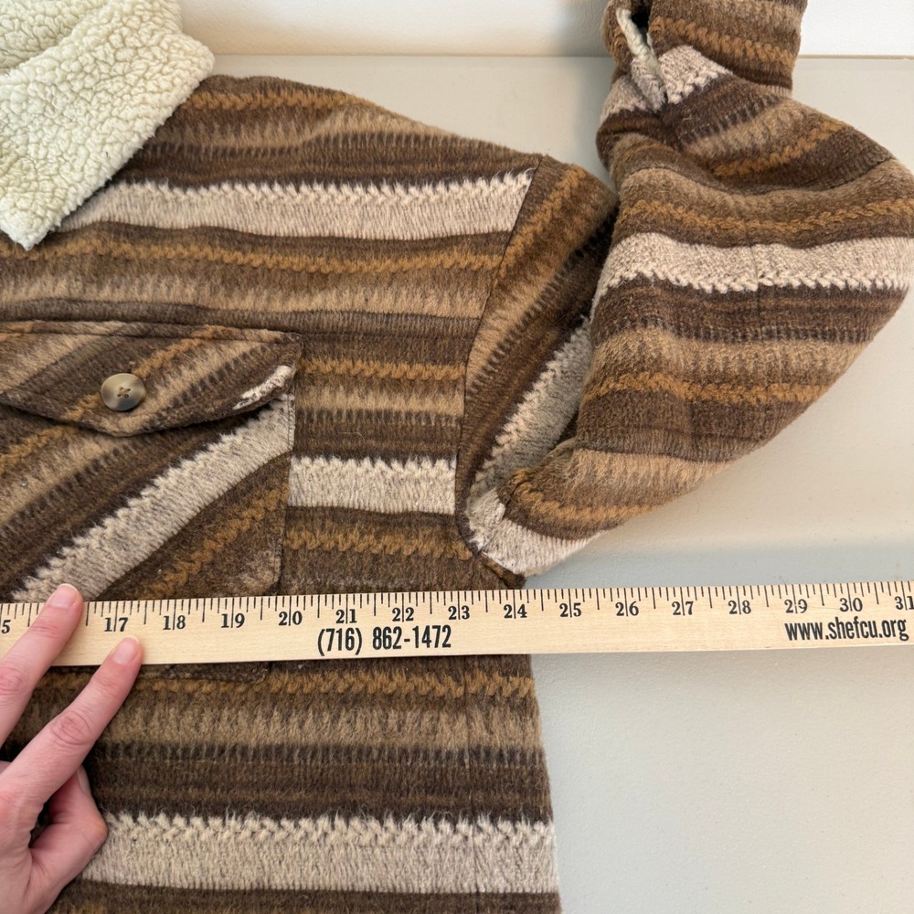 BKE Sherpa Shacket Women's Large Brown Striped Aztec Western Wool Blend Jacket - Picture 11 of 13